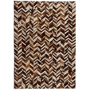 Rug Genuine Leather Patchwork 160230 cm Chevron Brown/White