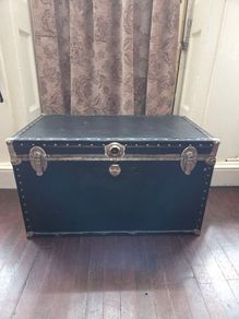 Vintage Large Black Steamer Travel Trunk
