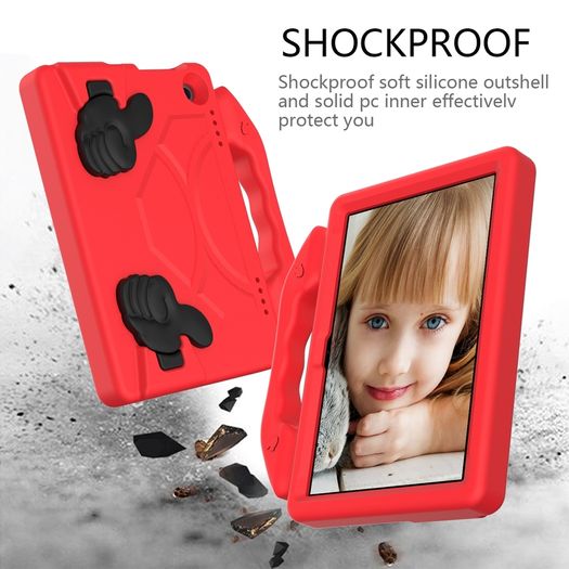 For Amazon Fire HD 8 2024 12th Gen Kids Case Shockproof Cover With Stand - Red
