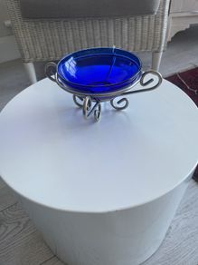 Vintage Blue Glass Bon Bon Dish on Stand