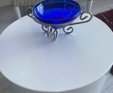 Vintage Blue Glass Bon Bon Dish on Stand