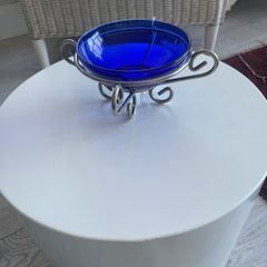 Vintage Blue Glass Bon Bon Dish on Stand