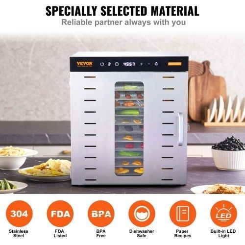 10 Trays Food Dehydrator Machine Stainless Steel 1000W Jerky Fruit Drying