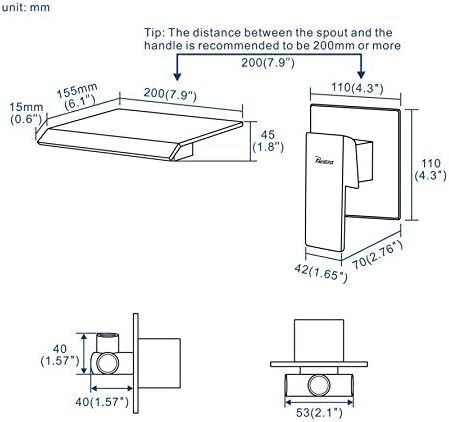 Wall Mounted Basin Taps Brass Waterfall Bathroom Faucet with 20cm Wide Spout