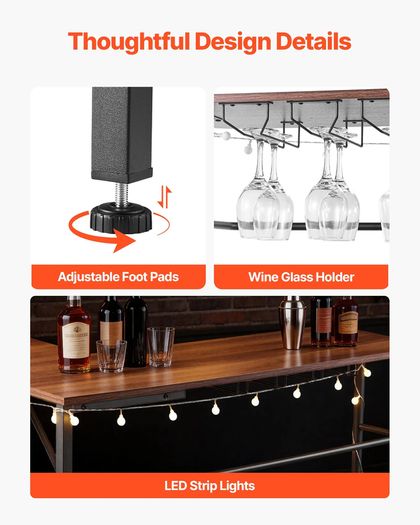 Home Bar Unit, L-Shaped Wine Bar Cabinet Table 3-Tier with Storage Shelves