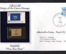 1988 USA Maine "Pine Tree State" 22kt Gold Replica of the 1976 United States Flag Stamps showing 25c US flag definitive tied Augusta, Georgia (state capital) illustrated cover