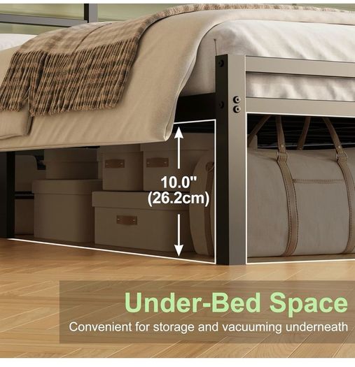 Metal Double Bed Frame with Headboard and Footboard | Fits 135 x 190 cm Mattress, Steel Slats Support, 30 cm Storage Space Underbed, Noise Free, Easy Assembly, Black