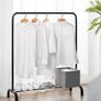 Metal Rail Stand with Hanging Rail and Storage Shelf , Clothes Rack for Bedroom, Black Image 2