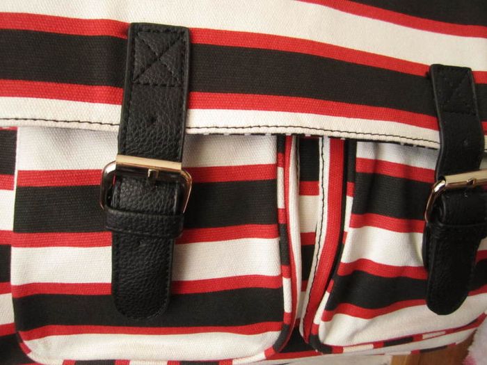 Red Stripe Satchel College Student Crossbody With Buckle Detail