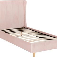 Single bed frame covered in Pink/Grey Velvet Fabric