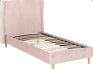 Single bed frame covered in Pink/Grey Velvet Fabric