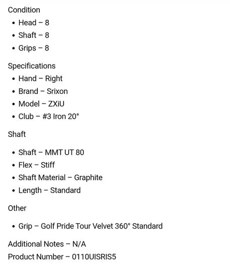 Srixon ZXiU Utility #3 Iron 20 Degree / MMT UT 80 Stiff