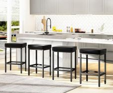 66 cm Bar Stools Set of 4, Black Breakfast Barstools, Kitchen Bar Stool Chairs with Metal Leg for Kitchen Island Counter Breakfast Bars Living Room Party