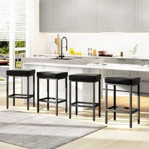 66 cm Bar Stools Set of 4, Black Breakfast Barstools, Kitchen Bar Stool Chairs with Metal Leg for Kitchen Island Counter Breakfast Bars Living Room Party