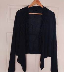 Very Dark Navy (nearly black) silk cardigan size L
