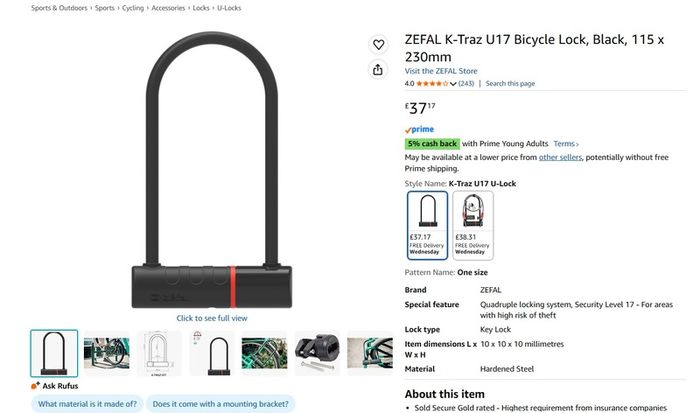 Zefal bike lock
