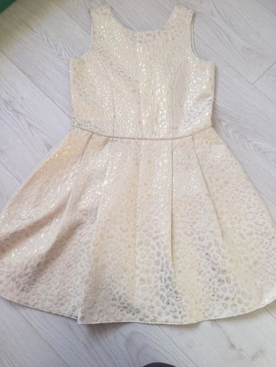 Girls Cream/Gold Tiger Print Dress Age 10-11