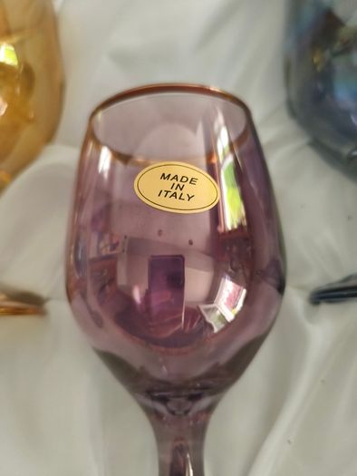 Vtg Set Of 4 ART DECOR Italian Colored Handblown W/24k Gold Rims Boxed.