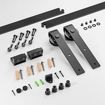 Sliding Barn Door Kit 6FT/183CM Black Heavy Duty Barn Door Sliding Hardware Track Kit for Single Wood Door 91.5CM Wide
