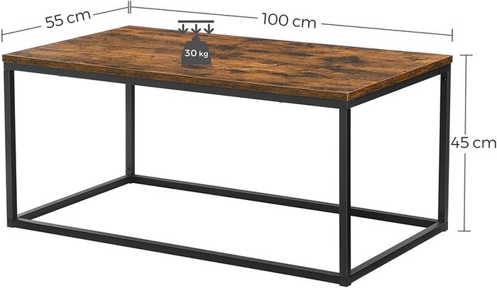 _Coffee table, living room table, coffee table with steel frame, 100 x 55 x 45 cm, simple structure, industrial design, vintage brown-black