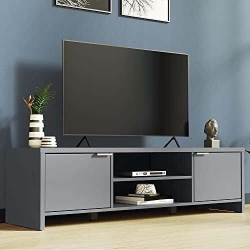 TV Stand with Cabinet Storage and Open Shelves for 55, 65 Inch Media Storage Gaming Media Console Living Room Entertainment Center Wooden Television Cabinet - Grey