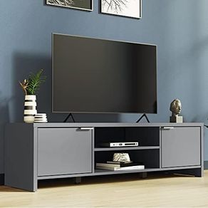 TV Stand with Cabinet Storage and Open Shelves for 55, 65 Inch Media Storage Gaming Media Console Living Room Entertainment Center Wooden Television Cabinet - Grey