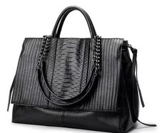 Stylish Black Large Capacity Faux Leather Tote Handbag - BRAND NEW