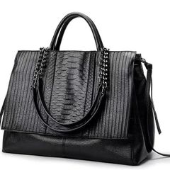 Stylish Black Large Capacity Faux Leather Tote Handbag - BRAND NEW