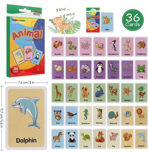 Kids Flash Cards Set Flash Cards for Children Early Learning Flash Cards Flash Cards for Toddlers Age 2-4 Baby Cards for Toddlers 1 2 3 4 years 4 Pack-144pcs Animals Fruits Body Parts & Colors