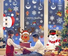 385 Pcs Christmas Window Stickers 10 Sheets Double-Sides Xmas Window Decorations/Santa Clings for Office Christmas Themed Party