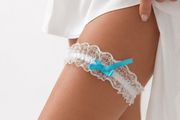 White Lace Bridal Garter with Turquoise Bow
