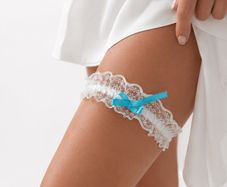 White Lace Bridal Garter with Turquoise Bow