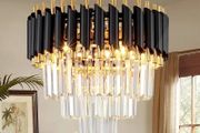 Black and Gold Crystal Chandelier Pendant Light, Small Modern Crystal Chandelier for Entryway, Corridor, Balcony, Porch, Restaurant, Door Opening, E27 x 3, ?40cm
