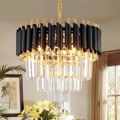Black and Gold Crystal Chandelier Pendant Light, Small Modern Crystal Chandelier for Entryway, Corridor, Balcony, Porch, Restaurant, Door Opening, E27 x 3, ?40cm