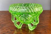 Vintage Sowerby Green glass bowl on three feet