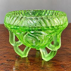Vintage Sowerby Green glass bowl on three feet