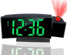 Projection Alarm Clock, Digital Clocks Bedside with Temperature Date, Adjustable Brightness, Snooze, LED Curved Screen Clocks for Bedrooms Office Home Desktop