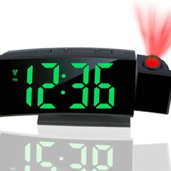 Projection Alarm Clock, Digital Clocks Bedside with Temperature Date, Adjustable Brightness, Snooze, LED Curved Screen Clocks for Bedrooms Office Home Desktop