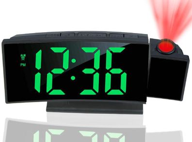 Projection Alarm Clock, Digital Clocks Bedside with Temperature Date, Adjustable Brightness, Snooze, LED Curved Screen Clocks for Bedrooms Office Home Desktop