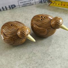 Cute little pair of New Zealand Kiwi sat and pepper shakers - vintage kitchy collectible salt and pepper shakers