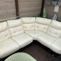 Large Cream Leather Sofa
