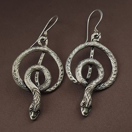 Vintage Snake Brass Earrings Long Dangle Statement Jewelry for Boho & Tribal Style