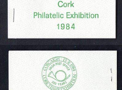 1984 Ireland Cork Philatelic Exhibition Booklet . Contains 6 X 1p & 2p Architecture Definitive Stamps & 3 X 22p Postman with bicycle Commemorate Stamps No 257