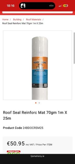 Roof seal reinforcing mat for roof repair 1m x 18m