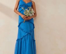 Brand new with tags UK10 Anaya With Love Blue Metallic Flock Maxi Dress With Ruffles