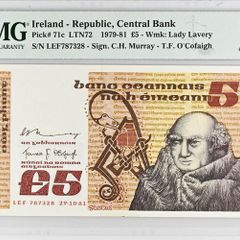 Ireland | 1981 | 5 Pounds | P.71c | Lef 787328 | Pmg Graded | Unc