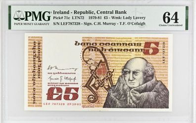 Ireland | 1981 | 5 Pounds | P.71c | Lef 787328 | Pmg Graded | Unc