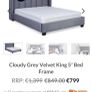 Grey velvet bed frame like new with matching curtains Image 3