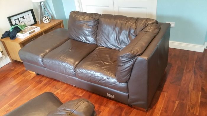 Leather corner sofa. Splits into 2.