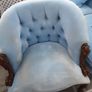 2 blue velvet buttoned armchairs with twisted wooden legs immaculate condition Image 2